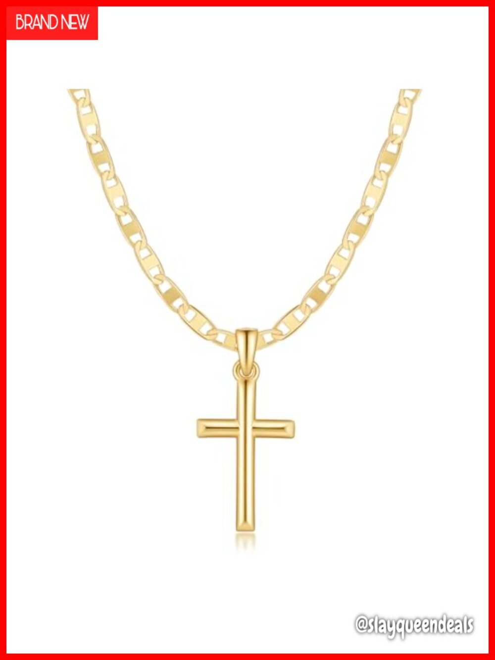 14K Gold Plated Cross Necklace for Women Plain Pendant 20 Inch